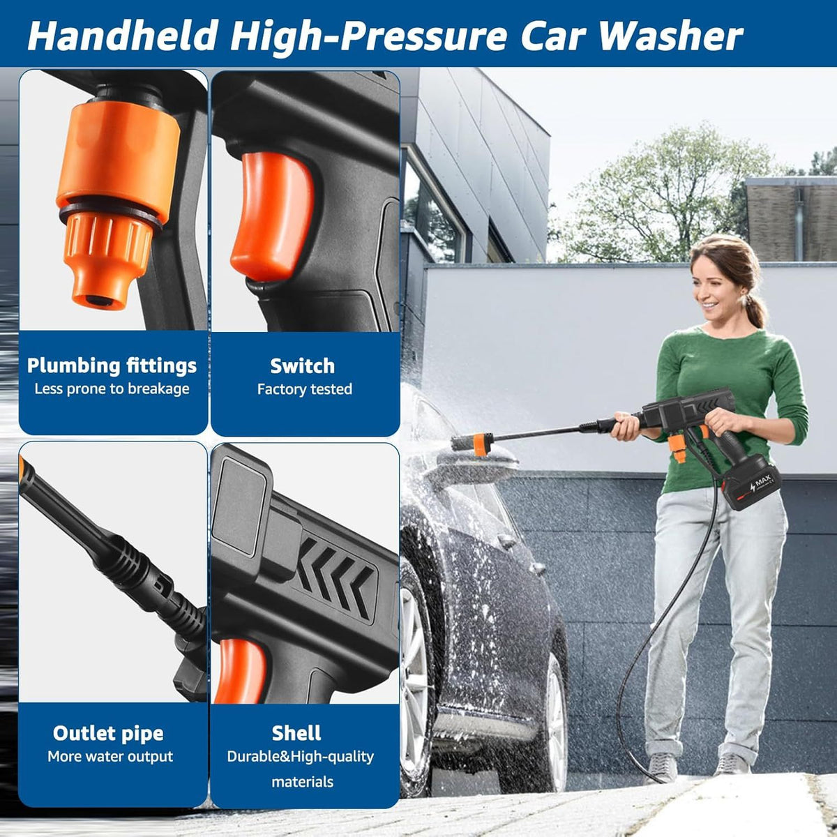 21V High-Pressure Cordless Water Cleaning Gun with Rechargeable Battery