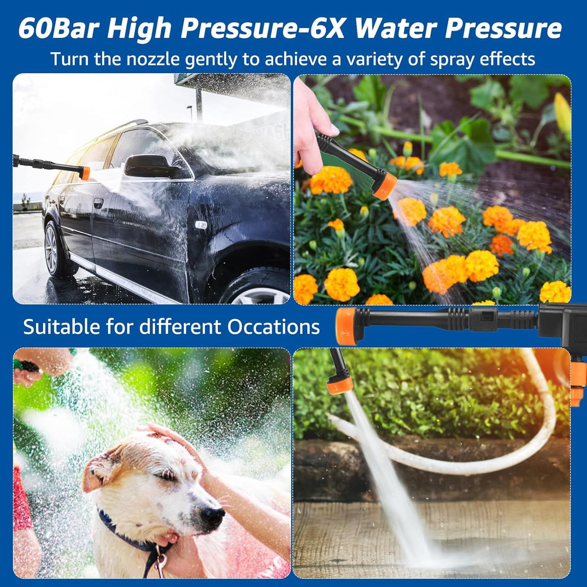 21V High-Pressure Cordless Water Cleaning Gun with Rechargeable Battery