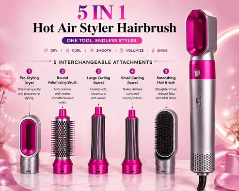 GlamAir 5-in-1 Hair Brush Styler /جلام إير ٥ في ١ لتصفيف الشعر