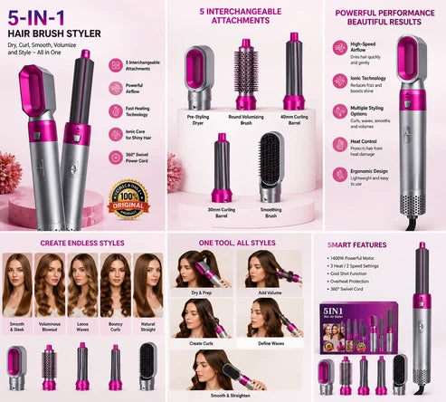 GlamAir 5-in-1 Hair Brush Styler /جلام إير ٥ في ١ لتصفيف الشعر